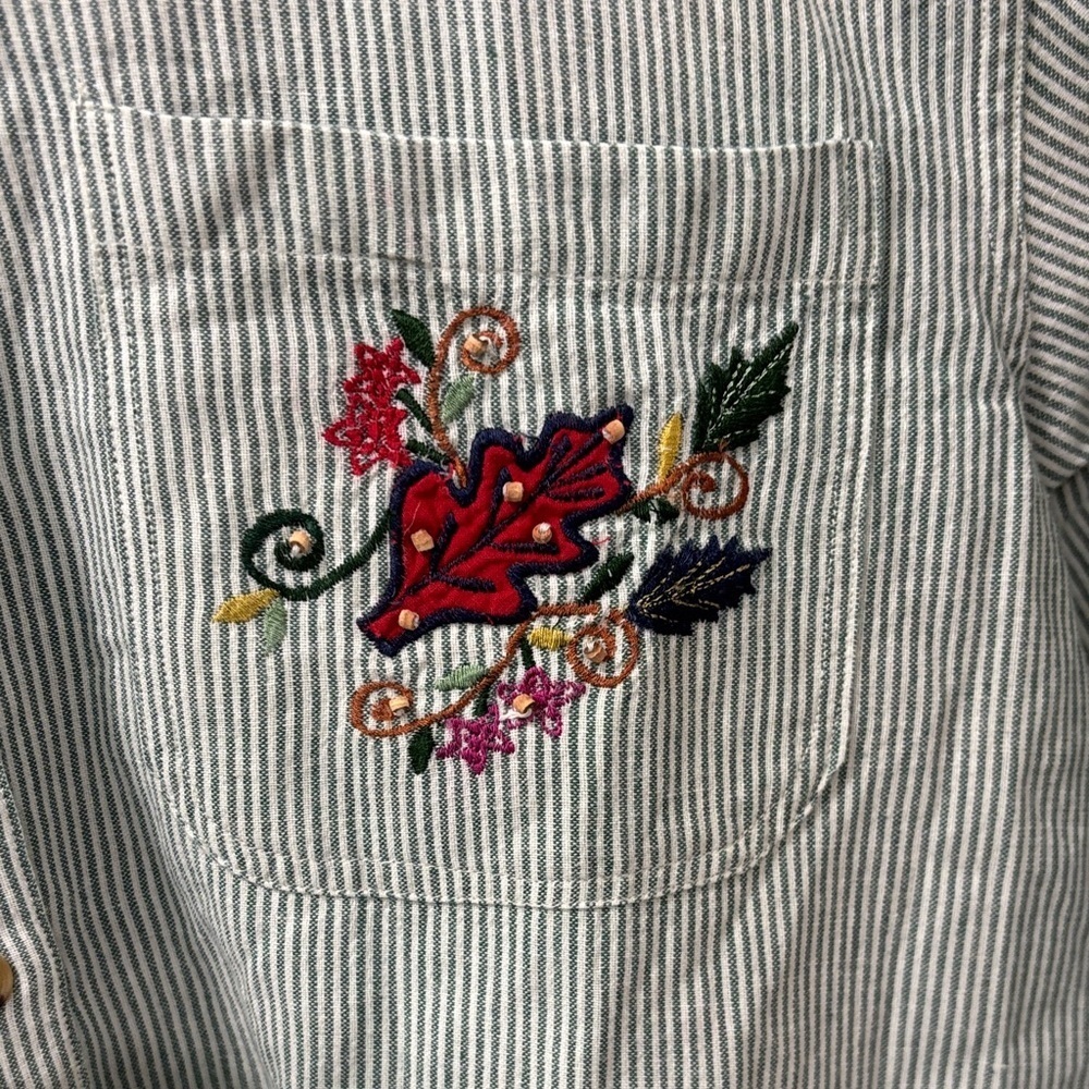 Vtg Casey&Max Fall Leaves Embroidered Top Seersucker Size M Thanksgiving - Picture 5 of 6